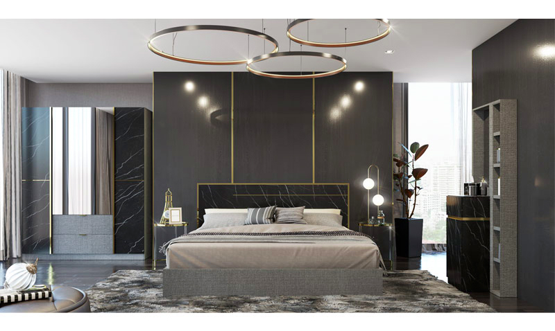 Marseille Bedroom Set 6ft - Grey Linen/BLMQ