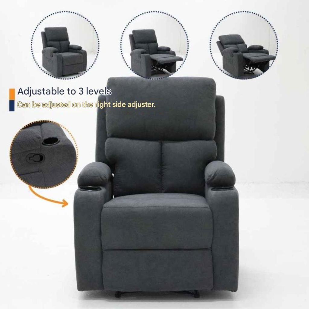 Darleen Sofa Recliner - Dark Grey Fabric/1RE