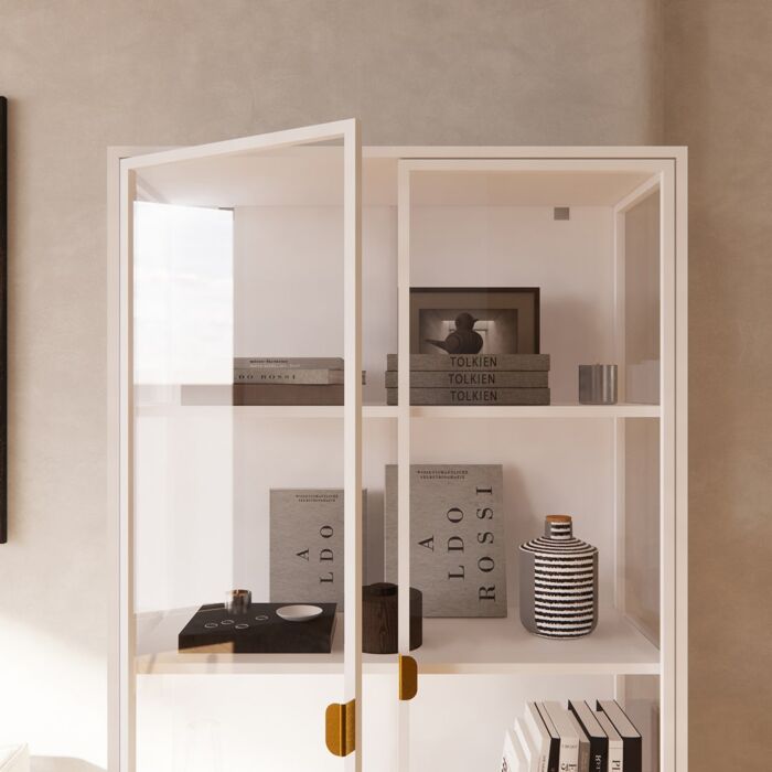 Stew Mirrow Showcase-80-White Steel/Clear Glass