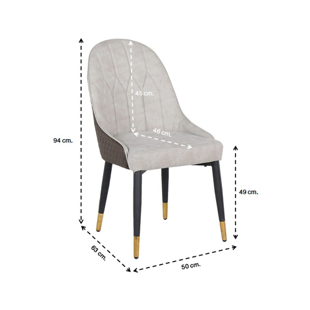 Yinla Dining Chair-Black Steel/Brown Grey Fabric