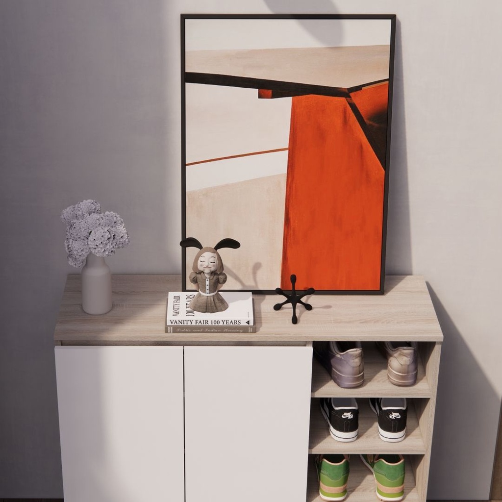 Pucky Shoes Cabinet SH100-Solid Oak/White