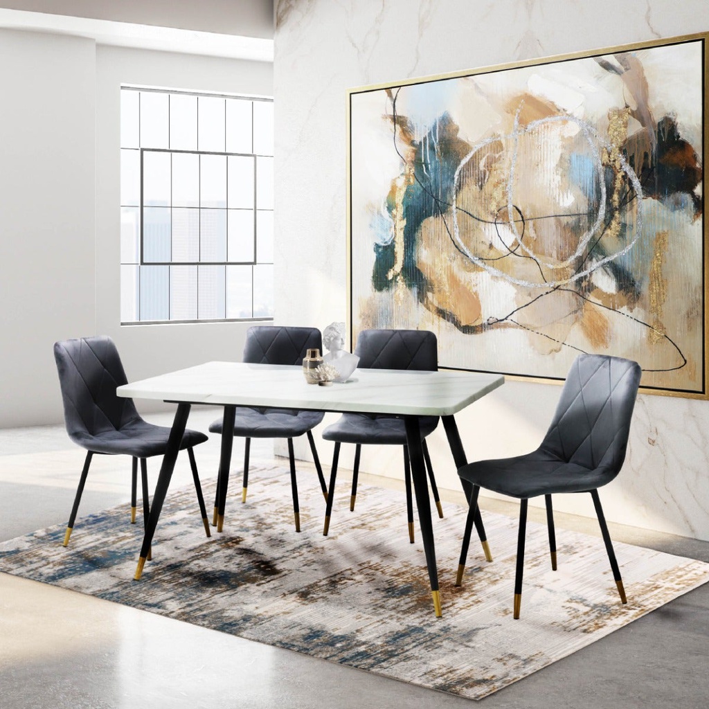 Lenox Dining Chair/Black Steel/Grey Velvet