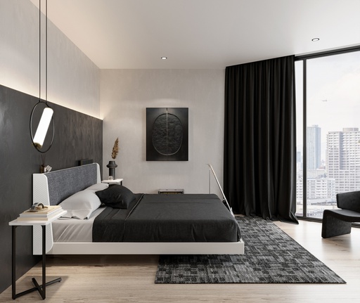 [19228493] Keith Bed 5ft-Square Matt/Grey Fabric