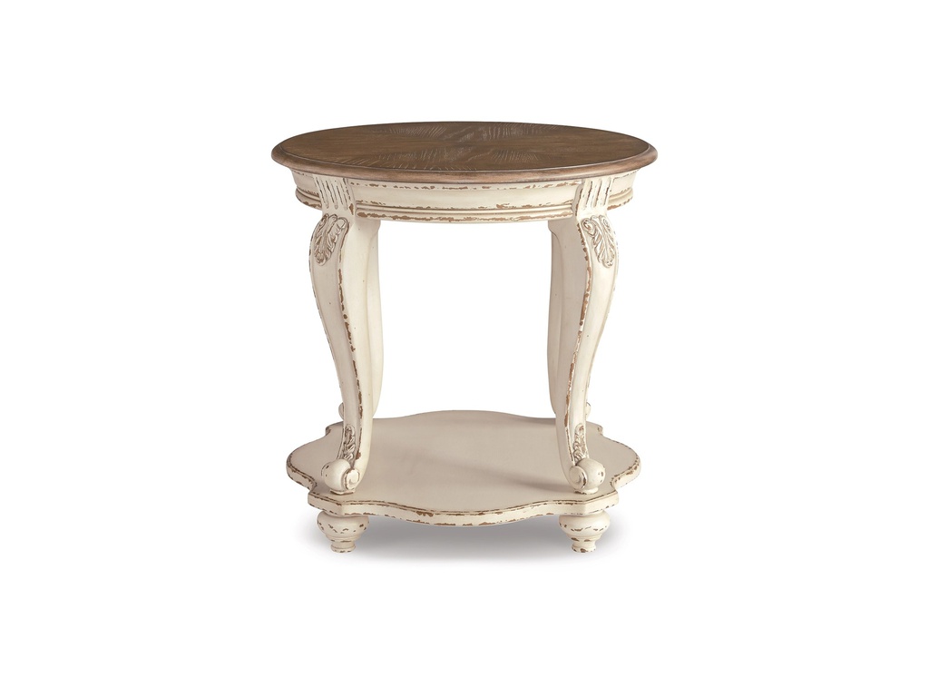 Ashley Realyn Round End Table - White/Brown