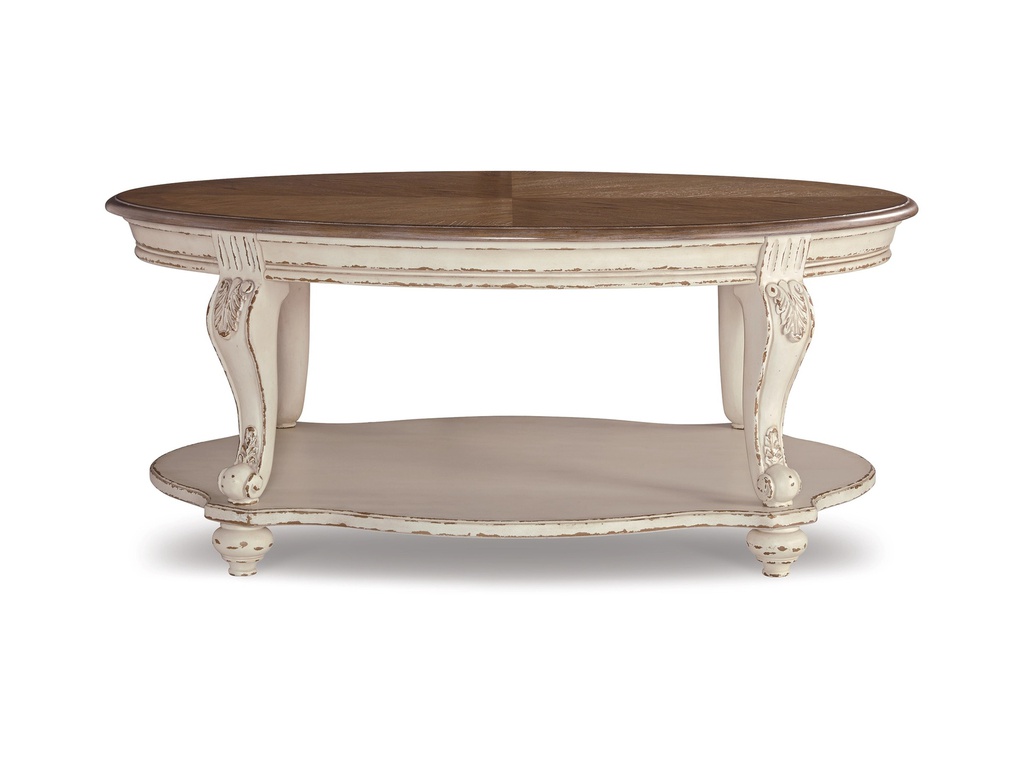 Ashley Realyn Oval Cocktail Table - White/Brown